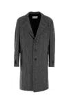 Givenchy Men Wool Blend Coat With Herringbone Motif In Gray