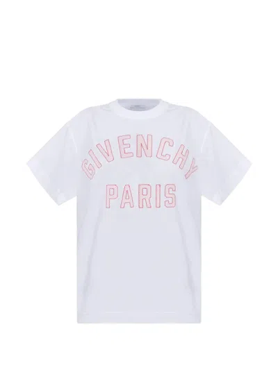 Givenchy Relaxed-fit Crew Neck Cotton T-shirt (model Wears Size S) With Embroidered Paris Patch In Bianco