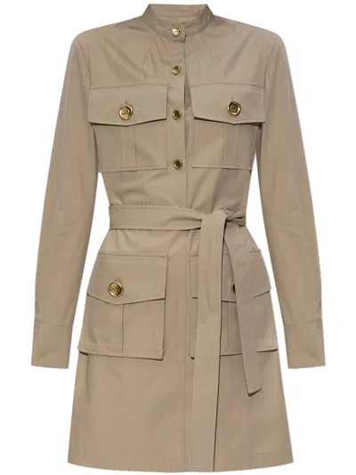 Givenchy Removable Belt Safari Dress With Buttoned Cuffs And Flap Pockets In Brown