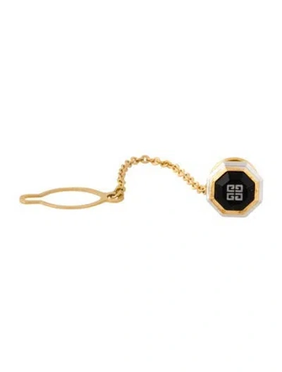 Pre-owned Givenchy Resin Two-tone 4g Tie Pin W/ Chain In Black