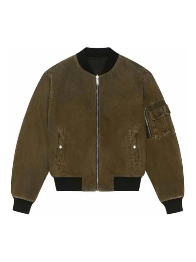 Givenchy Reversible Denim Bomber Jacket In Black Khaki