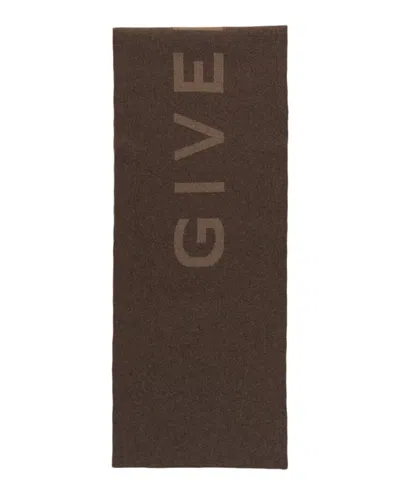Givenchy Reversible Wool And Cashmere Scarf With Distinctive Logo Design In Brown