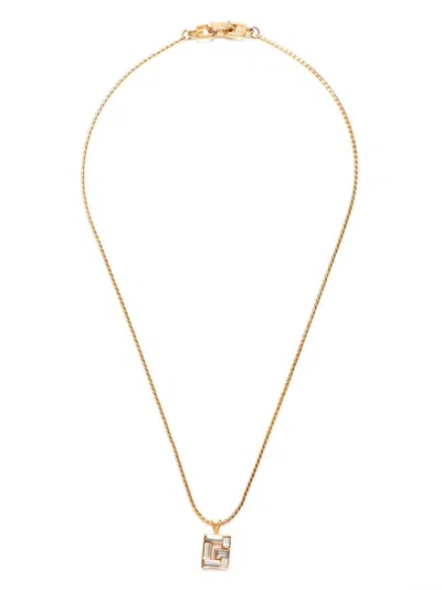 Pre-owned Givenchy Rhinestone-embellished Logo Pendant Necklace In Gold