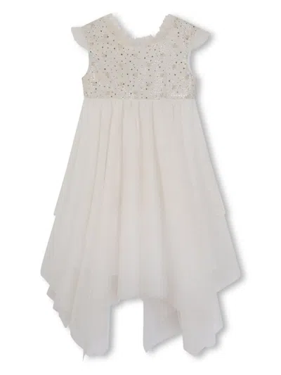 Givenchy Kids' Rhinestone-embellished Ruffle-trim Dress In White