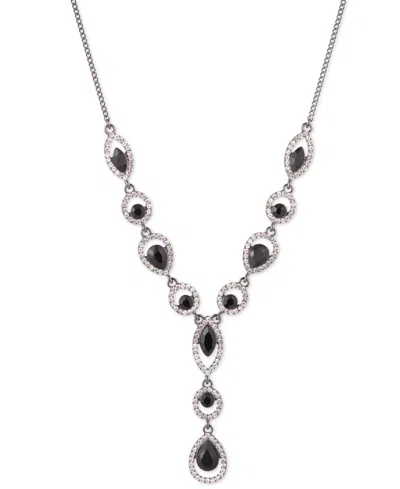 Givenchy Rhodium Emerald Stone Silver-tone Y Necklace In Metallic