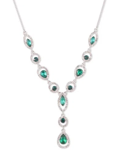 Givenchy Rhodium Emerald Stone Silver-tone Y Necklace In Metallic
