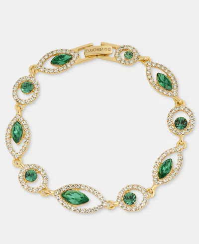 Givenchy Rhodium Glass Stone Silver-tone Flex Bracelet In Green
