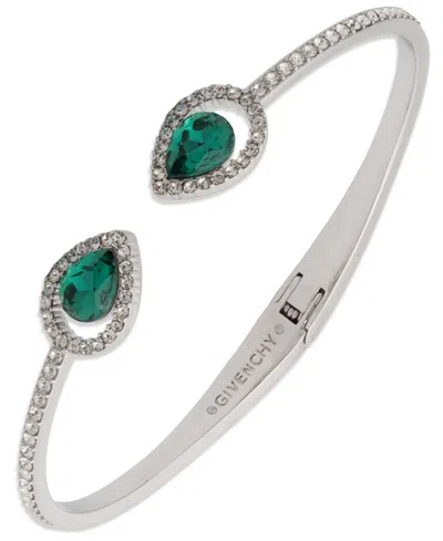 Givenchy Rhodium Glass Stone Silver-tone Pear Cuff Bracelet