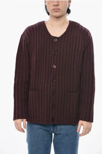 Givenchy Ribbed Cashmere Cardigan With Patch Pockets In Brown