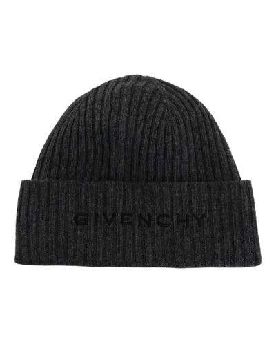 Givenchy Ribbed Cashmere-wool Blend Beanie With Embroidered Logo In Black