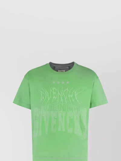 Givenchy Ribbed Crew-neck Graphic Print T-shirt In Green