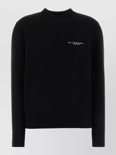 Givenchy Ribbed Cuff And Hem Wool Blend Pullover In Black