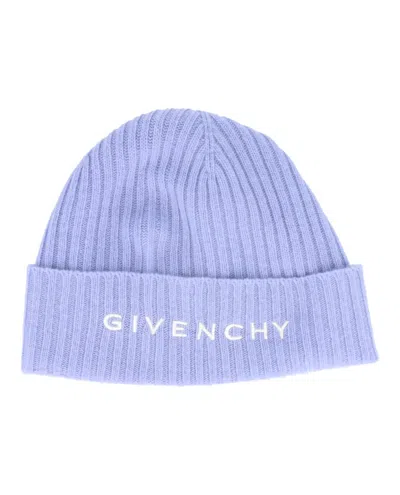 Givenchy Ribbed Embroidered Logo Beanie In Light Blue