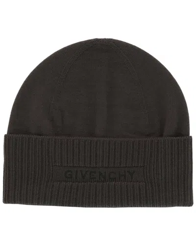 Givenchy Ribbed Embroidered Logo Wool Beanie In Black