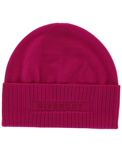 Givenchy Ribbed Embroidered Logo Wool Beanie In Purple