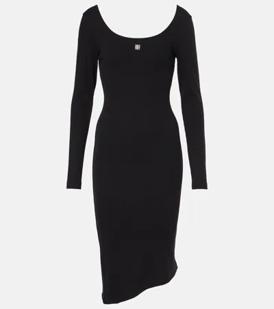 Givenchy Ribbed-knit Cotton Jersey Midi Dress In Black