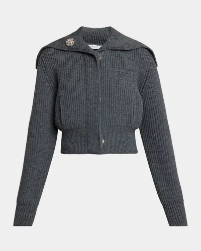 Givenchy Ribbed Oversized Collar Cardigan In Gray
