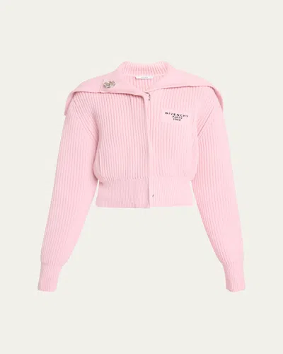 Givenchy Ribbed Oversized Collar Cardigan In Pink