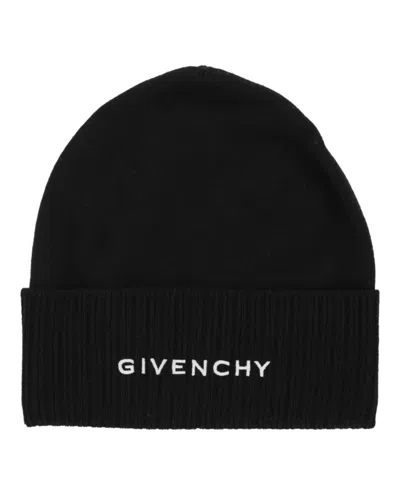 Givenchy Ribbed Wool Beanie With Distinctive Embroidered Logos In Black
