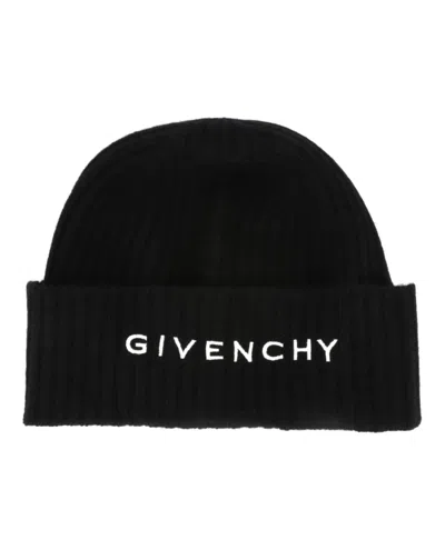 Givenchy Ribbed Wool Beanie With Embroidered Logo In Black