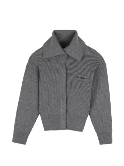 Givenchy Kids' Ribbed-knit Logo-patch Cardigan In Gray