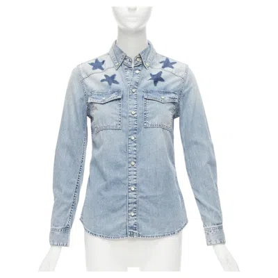 Pre-owned Givenchy Riccardo Tisci Blue Distressed Denim Star Collar Dress Shirt Fr36 S