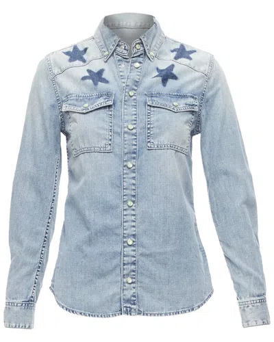 Givenchy Riccardo Tisci Distressed Denim Star Collar Dress Shirt In Blue