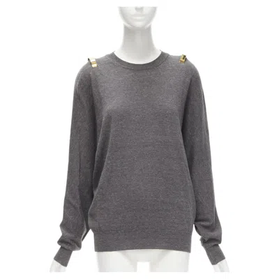Pre-owned Givenchy Riccardo Tisci Gold Metal Shoulder Bar Cuff Grey Wool Alpaca Sweater S In Gray