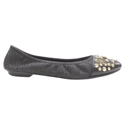 Pre-owned Givenchy Riccardo Tisci Gold Star Spike Stud Toe Cap Scaled Ballerina Flats Eu37 In Gray