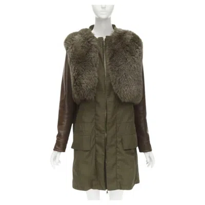 Pre-owned Givenchy Riccardo Tisci Green Leather Sleeve Fox Fur Anorak Coat Fr34 Xs