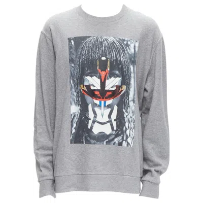 Pre-owned Givenchy Riccardo Tisci Grey Tribal Girl Graphic Print Cotton Crew Sweater S In Gray