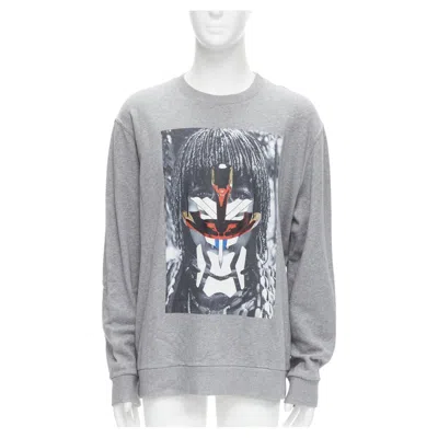 Pre-owned Givenchy Riccardo Tisci Grey Tribal Girl Graphic Print Cotton Crew Sweater S In Gray