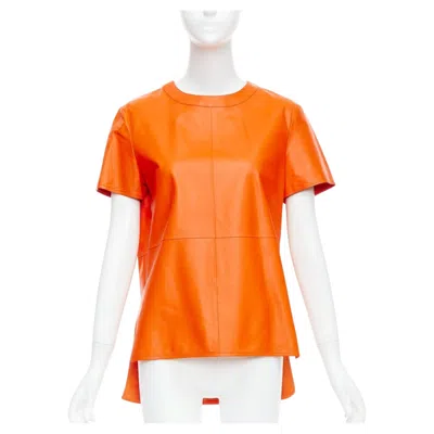 Pre-owned Givenchy Riccardo Tisci Orange Lambskin Leather Hi-low Shirt Fr36 S