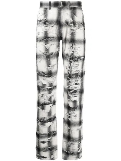 Givenchy Ripped Check Trousers In Multi
