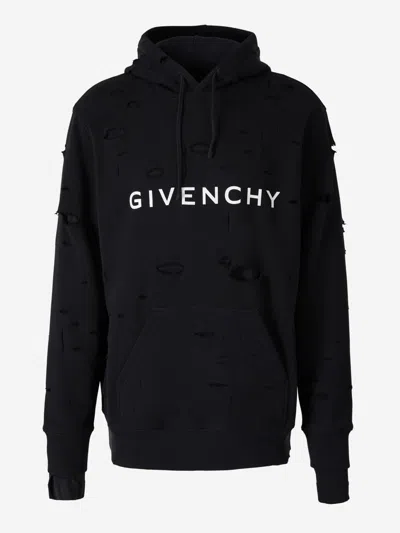 Givenchy Distressed-effect Drawstring Hoodie In Faded Black
