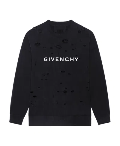 Givenchy Ripped-detail Logo-print Sweatshirt In Black