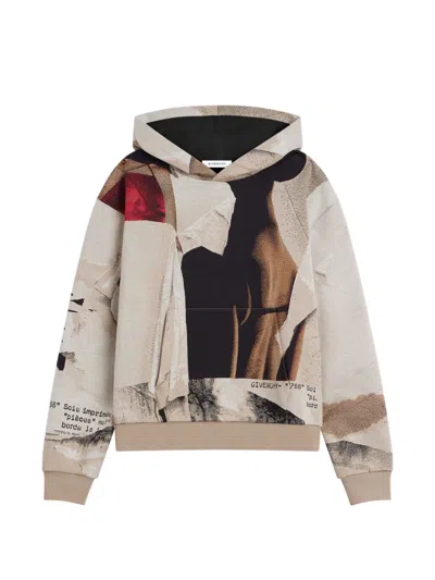 Givenchy Hoodie Couture Seam Avec Jacquard Ripped Papers In Brown