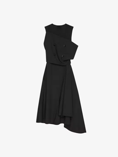 Givenchy Asymmetric Dress In Wool And Mohair With Plaston In Black
