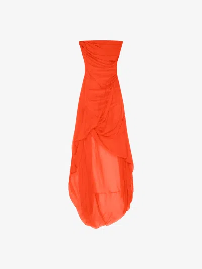 Givenchy Draped Strapless Dress In Silk Chiffon In Orange