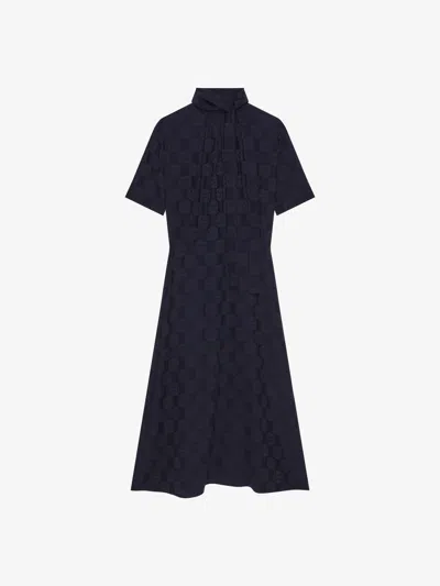 Givenchy 4g Baroque Jacquard Midi Dress With Tie Neck In Navy