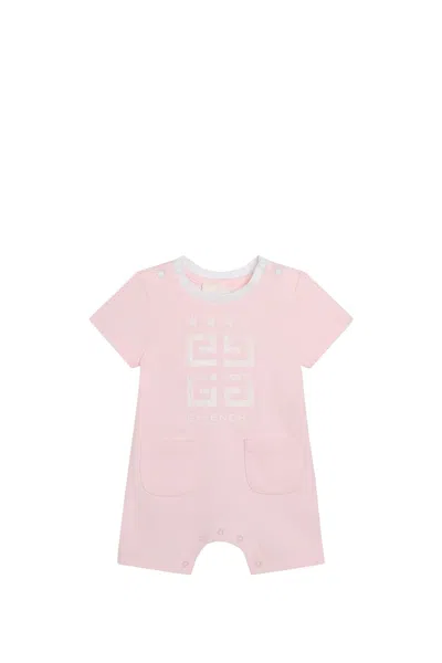 Givenchy Babies' Logo印花棉连体衣 In Pink