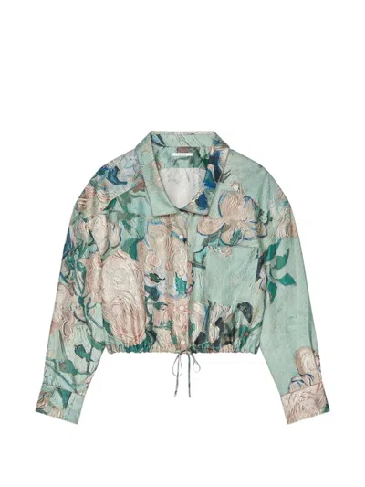 Givenchy Rose-print Cropped Shirt In Green