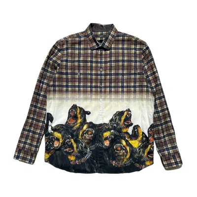 Pre-owned Givenchy Rottweiler Button Down Graphic Flannel In Brown