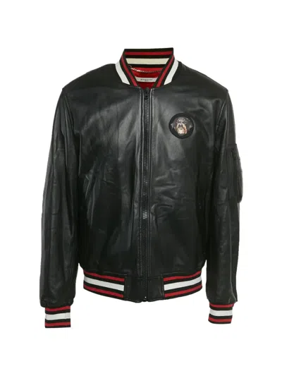 Pre-owned Givenchy Rottweiler Patch Leather Bomber Jacket In Black