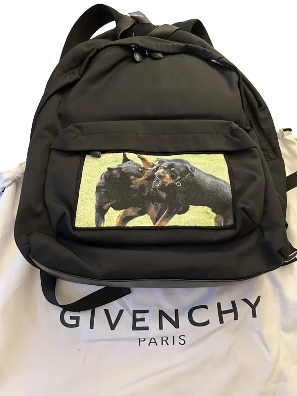 Pre owned Givenchy Rottweiler Print Backpack Black Shell Nylon Bag ModeSens