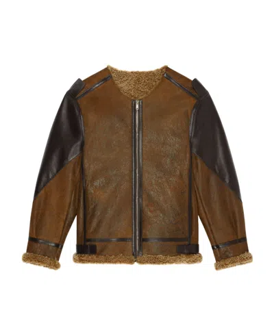 Givenchy Jacket In Leather And Shearling In Brown Mud