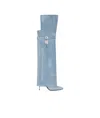 Givenchy Shark Lock Stiletto Over-the-knee Boots In Washed Denim In Medium Blue