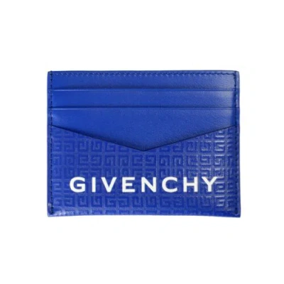 Pre-owned Givenchy Royal Blue 100% Leather Logo Print Card Case