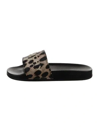 Pre-owned Givenchy Rubber Animal Print Slides In Brown