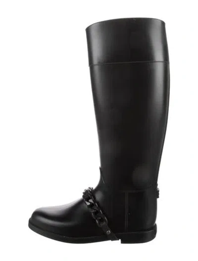 Pre-owned Givenchy Rubber Chain-link Accents Riding Boots In Black